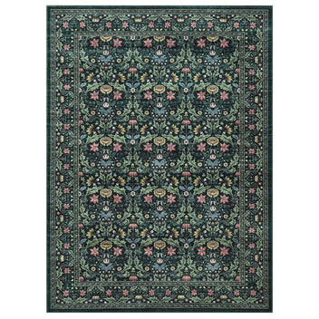 Garvee Washable 8x10 Area Rug Vintage Floral Green Non-Slip Low Pile Stain Resistant Soft Carpet for Living Room Bedroom Dining Room Kitchen