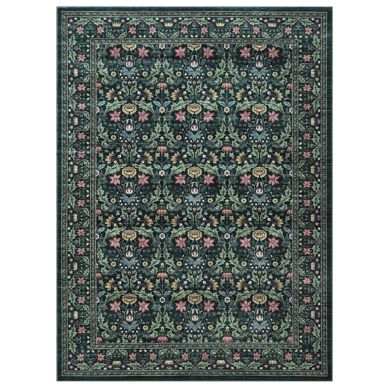 Garvee Washable 8x10 Area Rug Vintage Floral Green Non-Slip Low Pile Stain Resistant Soft Carpet for Living Room Bedroom Dining Room Kitchen