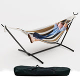 Garvee Double Hammock with Space-Saving Steel Stand for 2 Person - Heavy Duty Portable Indoor Outdoor Hammock with Carry Bag - Great for Garden, Camping, Beach - Coffee
