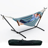 Garvee Ocean Color 450 Lbs Double Hammock with Space-Saving Steel Stand for 2 Person - Portable, Indoor Outdoor Use, Carry Bag Included - Perfect for Garden, Camping, Beach - Ocean