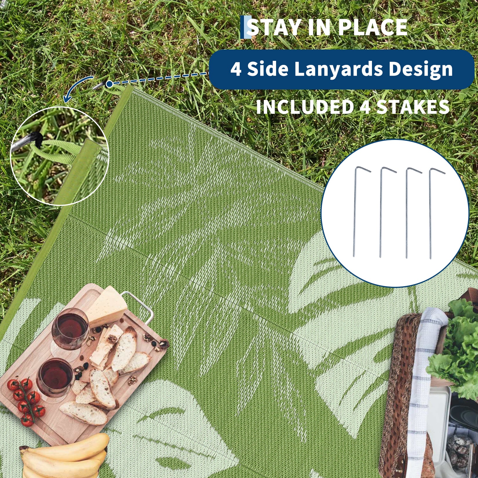 Garvee Durable Waterproof Reversible Outdoor Rug – Plastic Straw Patio Carpet, UV & mark Resistant, Lightweight, Easy to Clean, with Carry Bag, Perfect for Patio, RV, Camping, Deck, Porch, Poolside – Sage Green