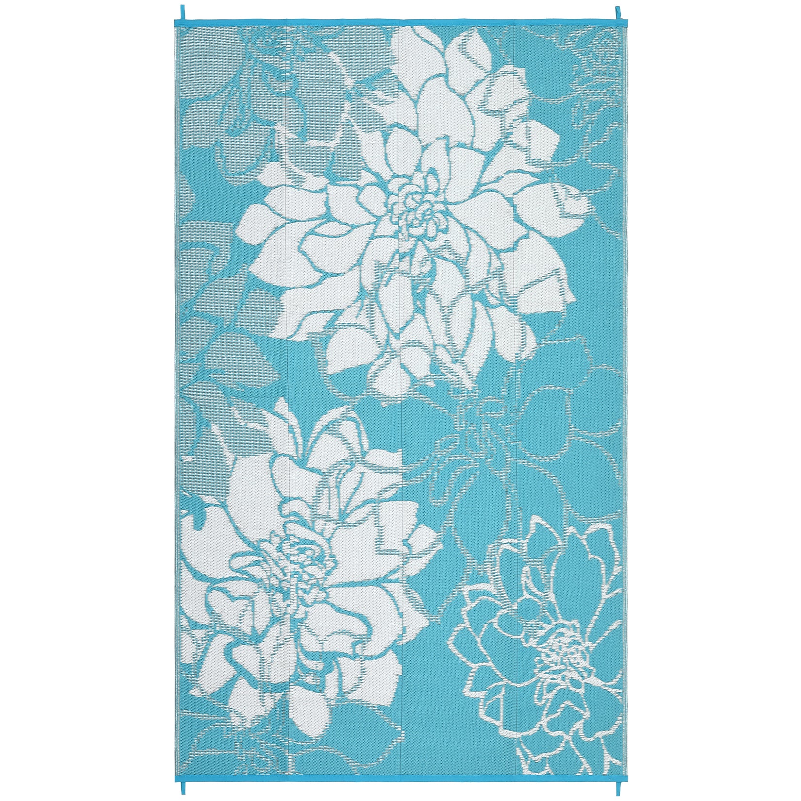 Garvee Outdoor Rug 9x12 Reversible Modern Floral Waterproof Washable Polypropylene Slip-Resistant Stakes Patio Deck Camping Mat Blue
