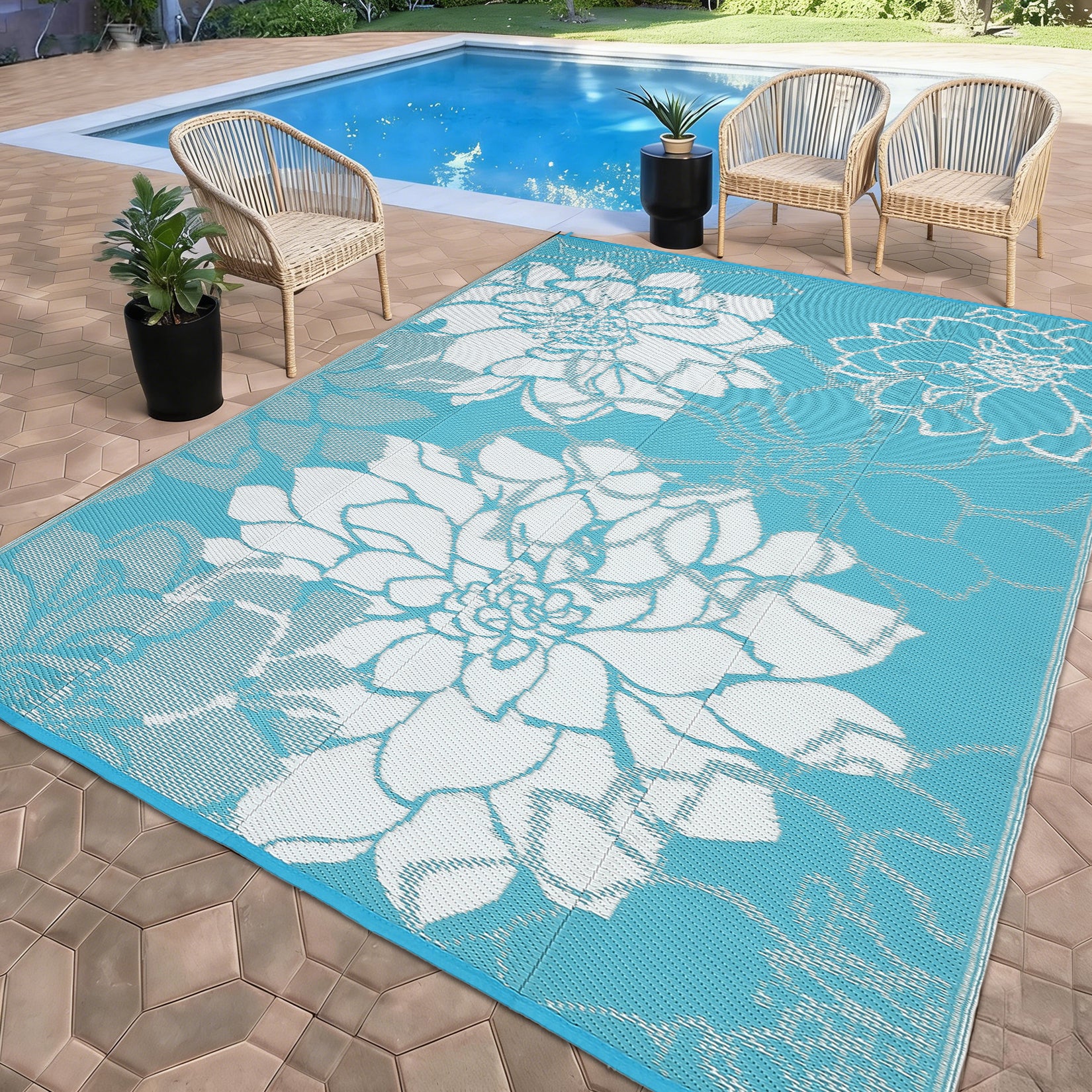 Garvee Waterproof Plastic Straw Rug 8x10 Reversible Outdoor Mat Weather Resistant Polypropylene Lightweight Portable with Carry Bag & Stakes for Patio Garden RV