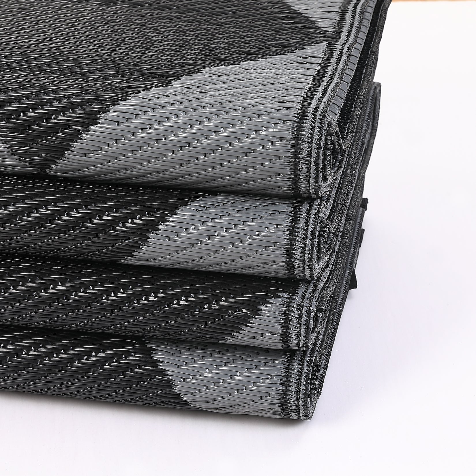 Garvee Outdoor Rug 9x18 ft Waterproof Reversible Patio Camping Mat Black/Grey Diamond for RV Porch Balcony Backyard Picnic Beach