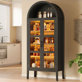 Garvee 71 in Arched Cabinet with Glass Doors, 5-Tier Modern Arched Bookcase with 3-Color LED Lights & Adjustable Shelves, Freestanding Accent Display Cabinet for Living Room, Kitchen, Black - Black