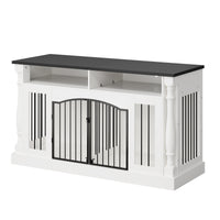 Garvee Roman Column 63 Inch Large Dog Crate Furniture for 2 Dogs with Open Storage, Heavy Duty Dog Kennel Entertainment Table TV Stand for Small and Medium Dogs, Black Table Top
