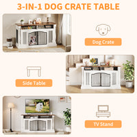 Garvee Roman Column 63 Inch Large Dog Crate Furniture for 2 Dogs with Open Storage, Heavy Duty Dog Kennel Entertainment Table TV Stand for Small and Medium Dogs
