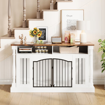 Garvee Roman Column 63 Inch Large Dog Crate Furniture for 2 Dogs with Open Storage, Heavy Duty Dog Kennel Entertainment Table TV Stand for Small and Medium Dogs
