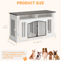 Garvee Roman Column 63 Inch Large Dog Crate Furniture for 2 Dogs with Open Storage, Heavy Duty Dog Kennel Entertainment Table TV Stand for Small and Medium Dogs, Dark Walnut Top