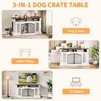 Garvee Roman Column 63 Inch Large Dog Crate Furniture for 2 Dogs with Open Storage, Heavy Duty Dog Kennel Entertainment Table TV Stand for Small and Medium Dogs, Dark Walnut Top