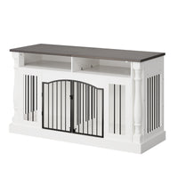 Garvee Roman Column 63 Inch Large Dog Crate Furniture for 2 Dogs with Open Storage, Heavy Duty Dog Kennel Entertainment Table TV Stand for Small and Medium Dogs, Dark Walnut Top