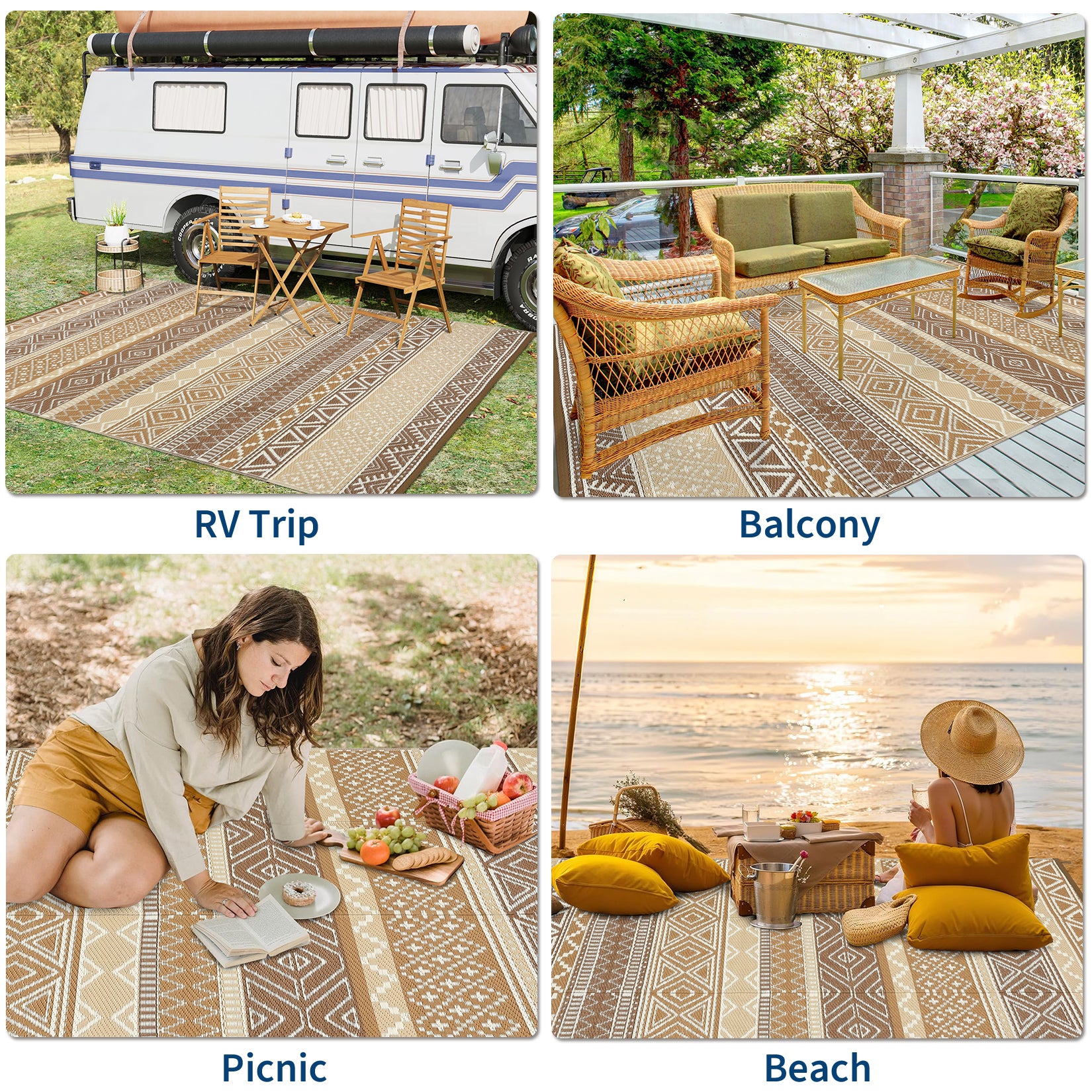 Garvee Durable Weather-Resistant Outdoor Patio Rug – Easy-Clean Non-Slip Carpet for Garden, Lawn, Backyard Décor, 9x12ft, Multicolor(Earth-Tone)