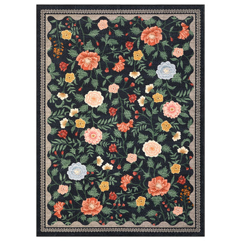 Garvee Large Black Rug 10x13 Washable Floral Living Room Rug Modern Farmhouse Soft Low Pile Non-Slip Indoor Carpet