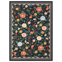 Garvee Large Black Rug 10x13 Washable Floral Living Room Rug Modern Farmhouse Soft Low Pile Non-Slip Indoor Carpet