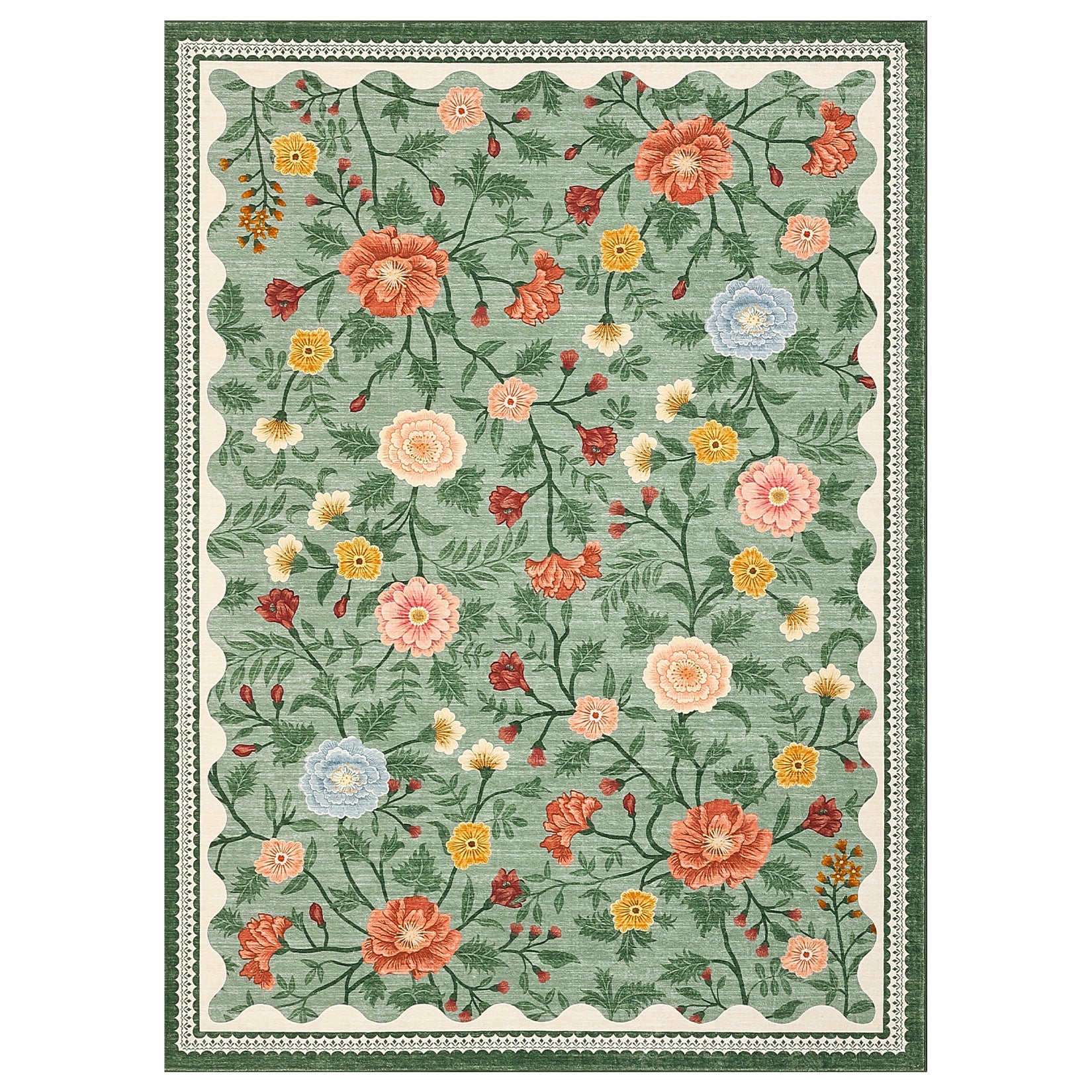 Garvee Washable 9x12 Area Rugs Non Slip Farmhouse Floral Print Accent Carpet Green Ultra Soft Low Pile