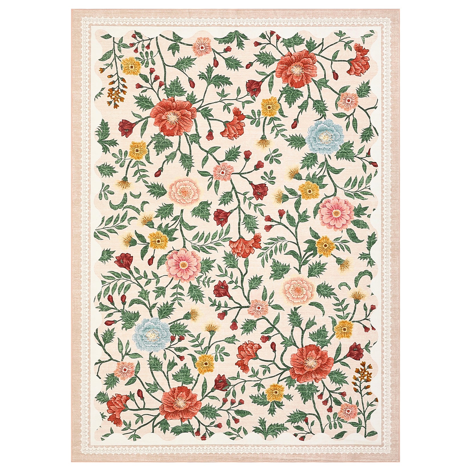 Garvee Washable 9x12 Area Rugs Non Slip Farmhouse Floral Print Accent Carpet Beige Ultra Soft Low Pile Indoor Floor Carpet