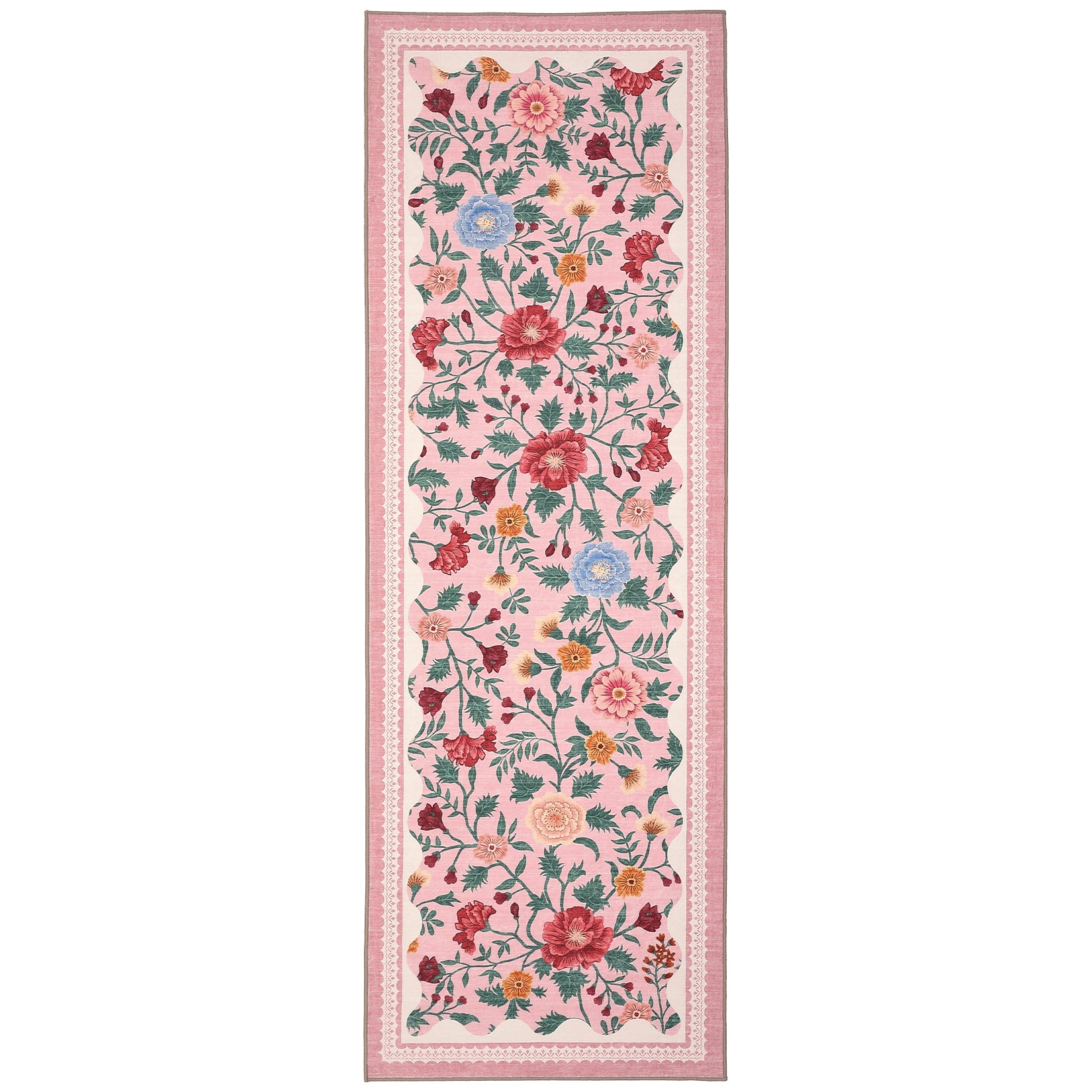 Garvee 2x6 Floral Bathroom Runner Rug Machine Washable Non-Slip Pink Soft Low Pile Lightweight Indoor Floor Mat