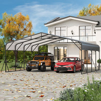 Garvee Heavy Duty 20x20 FT Metal Carport with Reinforced Base and Galvanized Steel Roof - Outdoor Weatherproof Garage Shelter Canopy for SUV, Truck, Boats - Grey