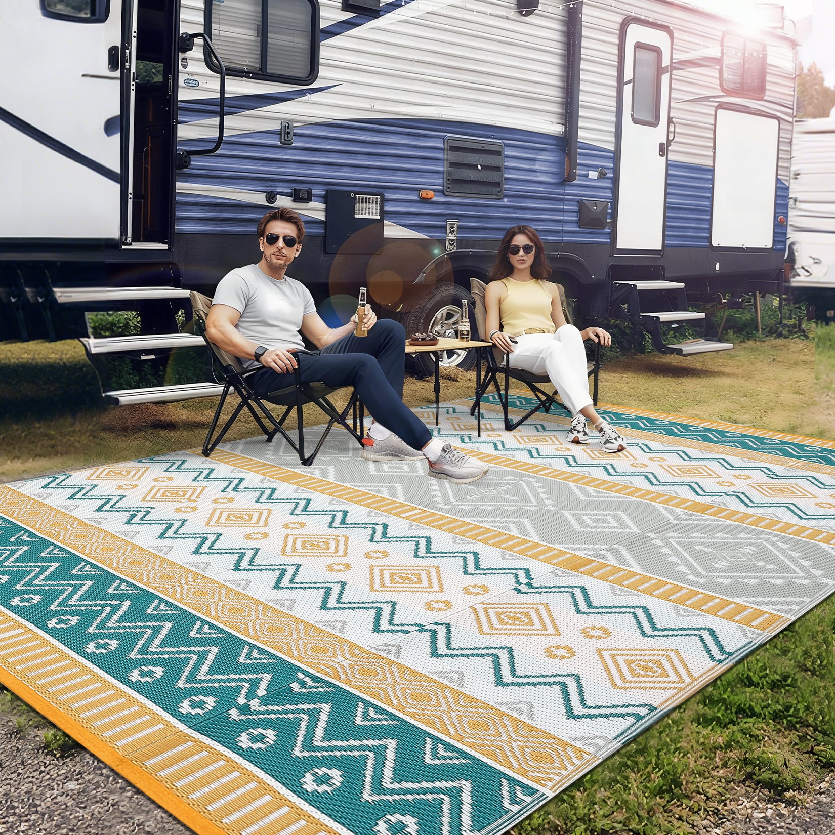 Garvee Outdoor Area Rug Waterproof Plastic Straw Rug, Boho Reversible RV Mat, Stain-Resistant Indoor Outdoor Carpet for Picnic, Deck, Balcony, Beach, Patio