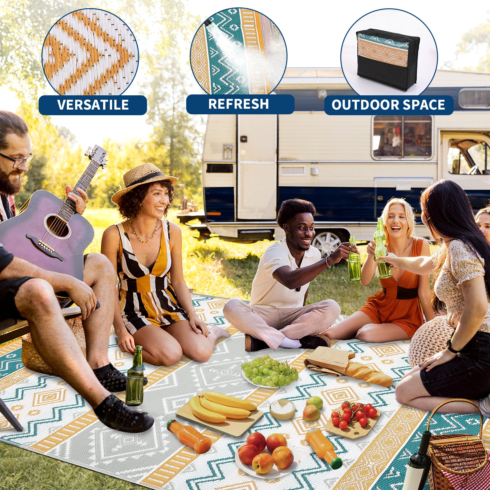 Garvee Outdoor Area Rug Waterproof Plastic Straw Rug, Boho Reversible RV Mat, Stain-Resistant Indoor Outdoor Carpet for Picnic, Deck, Balcony, Beach, Patio
