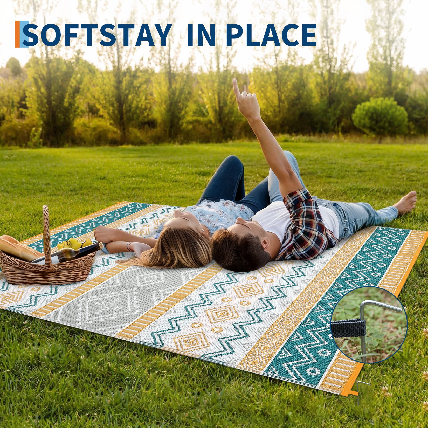 Garvee Outdoor Area Rug Waterproof Plastic Straw Rug, Boho Reversible RV Mat, Stain-Resistant Indoor Outdoor Carpet for Picnic, Deck, Balcony, Beach, Patio