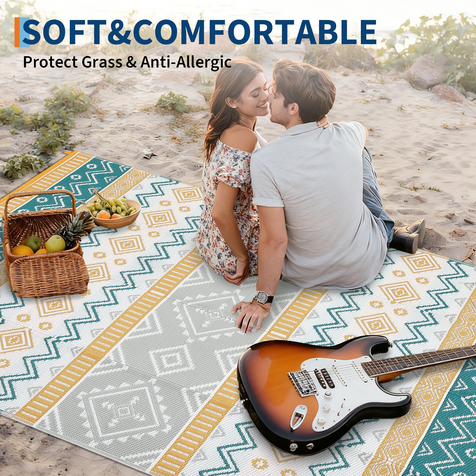 Garvee Outdoor Area Rug Waterproof Plastic Straw Rug, Boho Reversible RV Mat, Stain-Resistant Indoor Outdoor Carpet for Picnic, Deck, Balcony, Beach, Patio