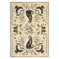 Garvee 6x9 Cat Floral Area Rug, Washable Non-Slip Low Pile Soft Vintage Botanical Animal Rug for Living Room Bedroom Nursery Playroom, Camel