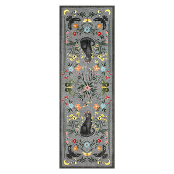 Garvee Washable Cat Floral Runner Rug 2x6, Non Slip Soft Low Pile Indoor Rug, Cute Animal Flower Design, Easy Clean Durable Hallway Kitchen Runner Rug, Gray