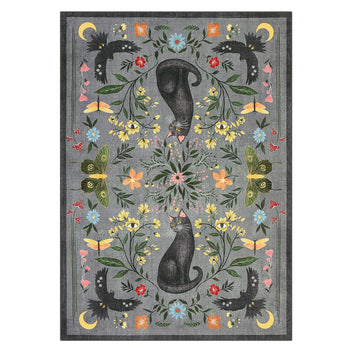Garvee Washable Cat Floral Area Rug 6x9, Non Slip Soft Low Pile Indoor Rug, Cute Animal Floral Pattern, Easy Clean Durable Rug for Living Room Bedroom, Gray