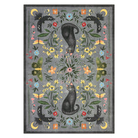 Garvee Washable Cat Floral Area Rug 6x9, Non Slip Soft Low Pile Indoor Rug, Cute Animal Floral Pattern, Easy Clean Durable Rug for Living Room Bedroom, Gray