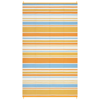 Garvee 8' x 10' Orange Striped Outdoor Rug, Reversible Waterproof Patio Mat with Carry Bag & Stakes for RV, Deck & Beach