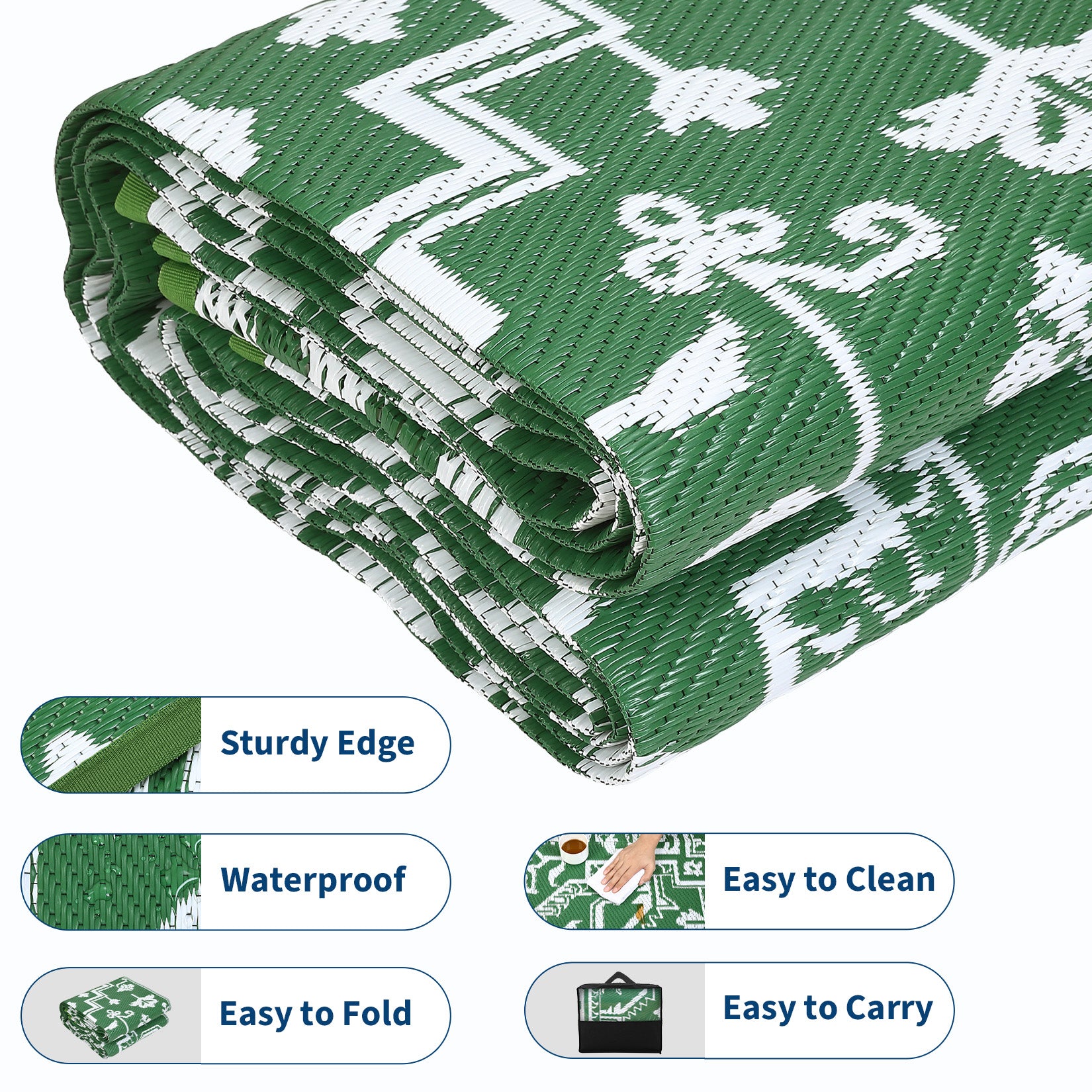 Garvee Outdoor Rug 8x10 Reversible Portable Plastic Straw Camping Rug for Patio Deck Porch Balcony Green White Waterproof Durable