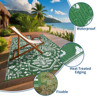 Garvee Outdoor Rug 8x10 Reversible Portable Plastic Straw Camping Rug for Patio Deck Porch Balcony Green White Waterproof Durable