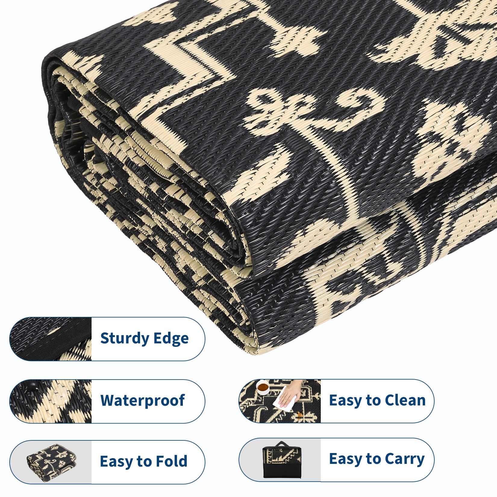 Garvee Outdoor Rug 8x10 Reversible Portable Plastic Straw Camping Rug for Patio Deck Porch Balcony Black Coffee Waterproof Durable