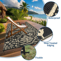 Garvee Outdoor Rug 8x10 Reversible Portable Plastic Straw Camping Rug for Patio Deck Porch Balcony Black Coffee Waterproof Durable