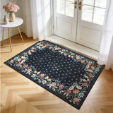 Garvee Black 2x3 Entryway Rug Washable Floral Area Rug Non-Slip Backing Low-Pile Small Carpet for Bedroom Kitchen Living Room - Black