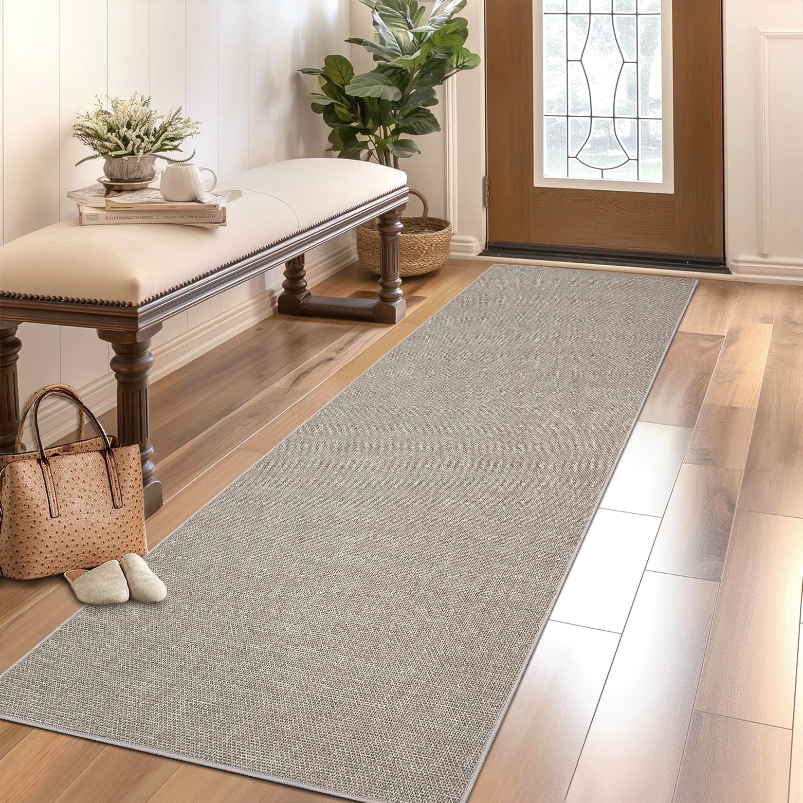 Garvee Washable Runner Rug 2x6 Tan Non Slip Low Pile Foldable Mat for Entryway Kitchen Bathroom