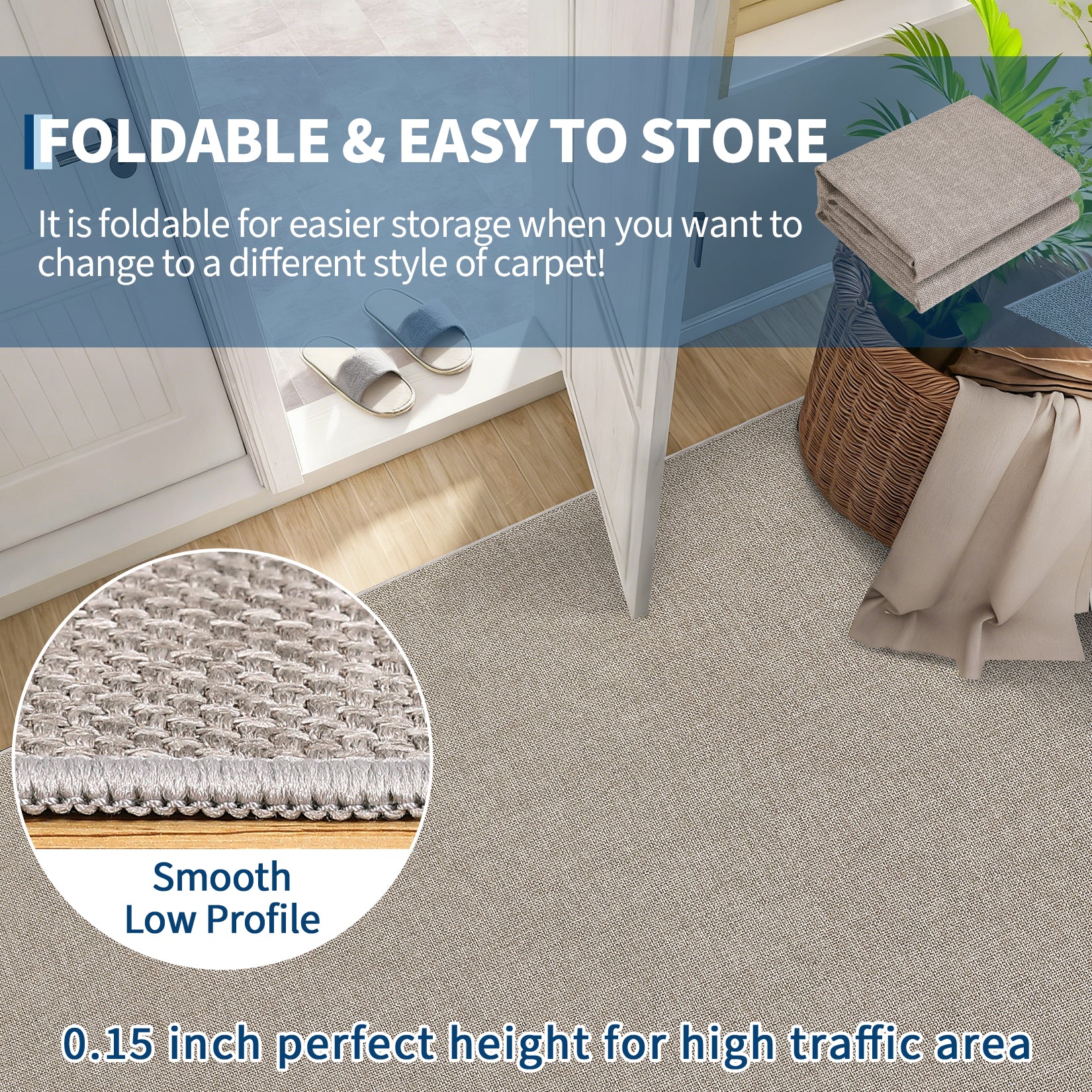 Garvee Washable Runner Rug 2x6 Tan Non Slip Low Pile Foldable Mat for Entryway Kitchen Bathroom