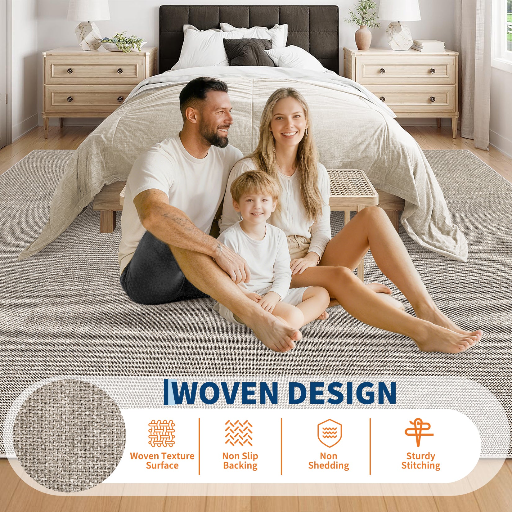 Garvee Large Area Rug 10x13 Washable Non Slip Woven Textured Carpet Ultra-Thin Tan for Living Room Bedroom Office