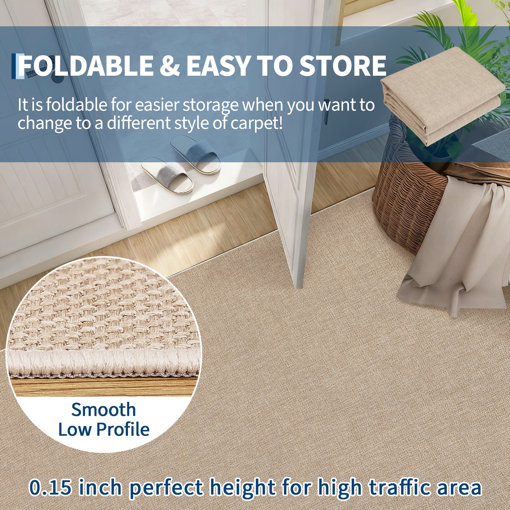 Garvee Woven Textured Area Rug 5x7 Washable Non Slip Low Pile Carpet Taupe for Living Room Bedroom Nursery, Sand Beige