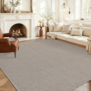 Garvee Modern Solid Washable Rug 8x10 Taupe Ultra-Thin Non-Slip Non-Shedding Area Rug for Living Room Bedroom Office Dining Room