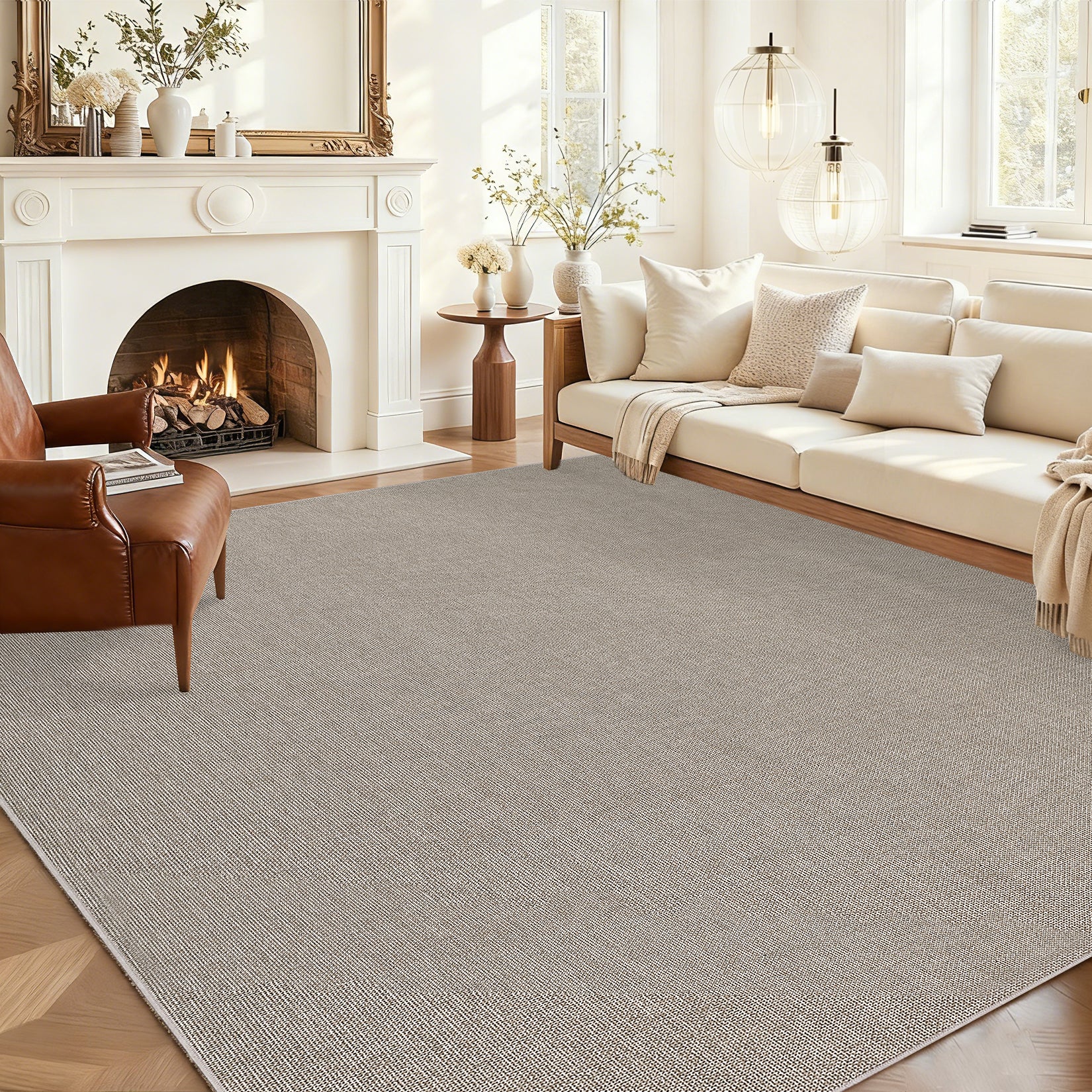 Garvee Large Washable Rug 9x12 Taupe Modern Solid Non-Slip Woven Textured Rug for Living Room Bedroom Office