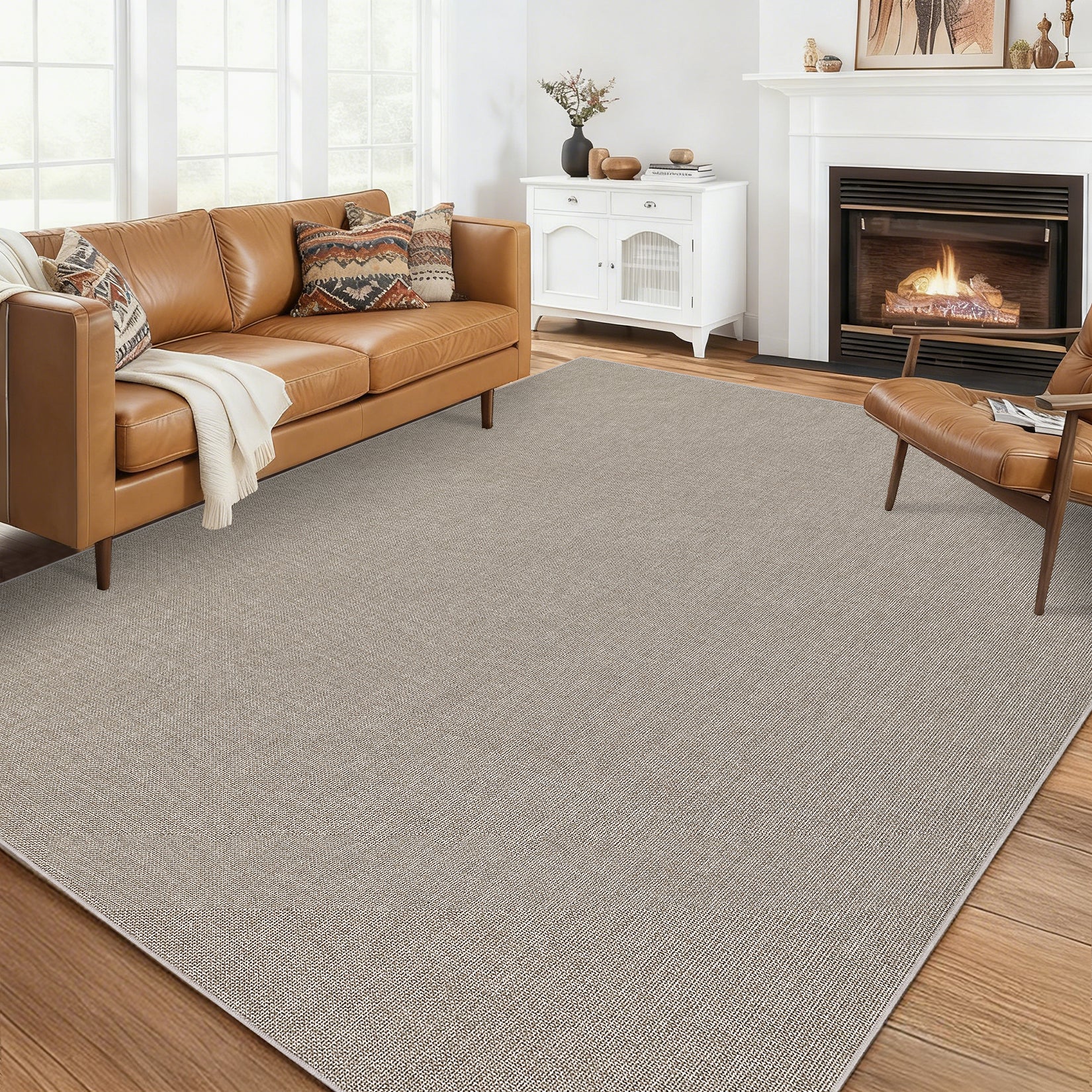 Garvee Large Area Rug 10x13 Washable Non Slip Woven Textured Carpet Ultra-Thin Tan for Living Room Bedroom Office