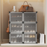 Garvee Modular DIY Plastic Shoe Storage Cabinet with Doors, 6-Cube Portable Organiser for Hallway, Bedroom & Living Room, 85x34x94cm, Black - Black