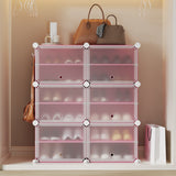 Garvee Modular DIY Plastic Shoe Storage Cabinet with Doors, 6-Cube Portable Organiser, Space-Saving for Hallway, Bedroom & Living Room, Pink, 85x34x94cm - Pink