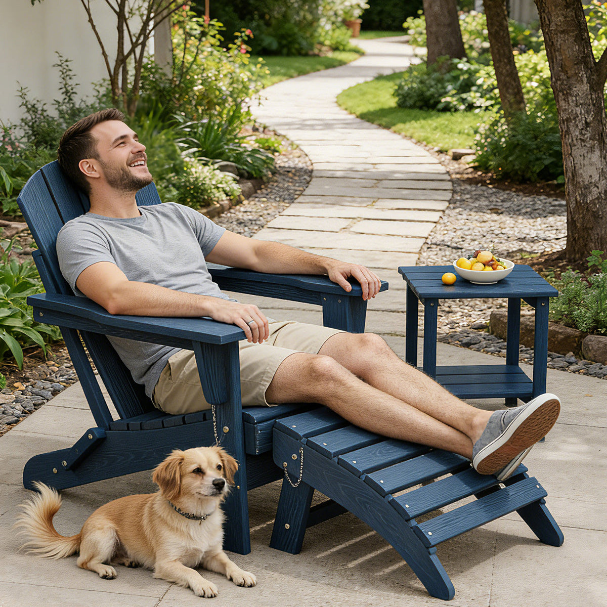 Garvee Folding Adirondack Ottoman Set of 2 - HDPE All-Weather Outdoor Footrests for Patio, Deck, Lawn, Poolside - Weather-Resistant, Durable - Compatible with Adirondack Chair - Navy Blue, 2-Pack