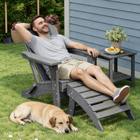 Garvee Folding Adirondack Ottoman - HDPE All-Weather Outdoor Footrest for Patio, Deck, Backyard, Poolside - Weather-Resistant, Easy to Store - Compatible with Adirondack Chair - Grey, 1 Piece