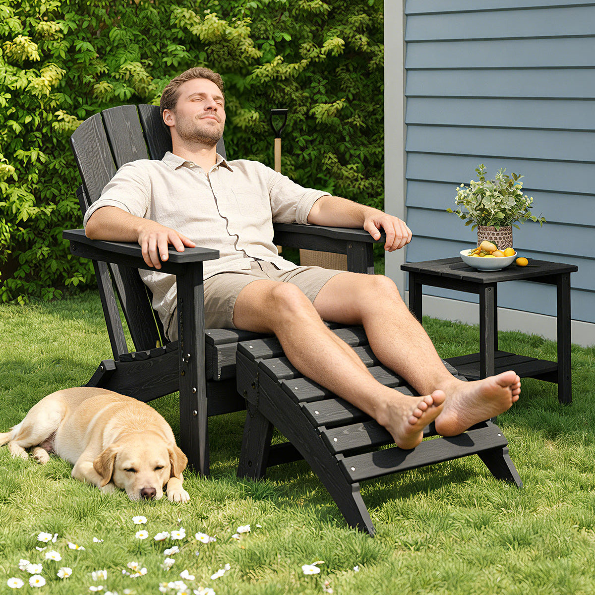 Garvee Folding Adirondack Ottoman - HDPE All-Weather Outdoor Footrest for Patio, Deck, Backyard, Poolside - Weather-Resistant, Durable - Compatible with Adirondack Chair - Black, 1 Piece