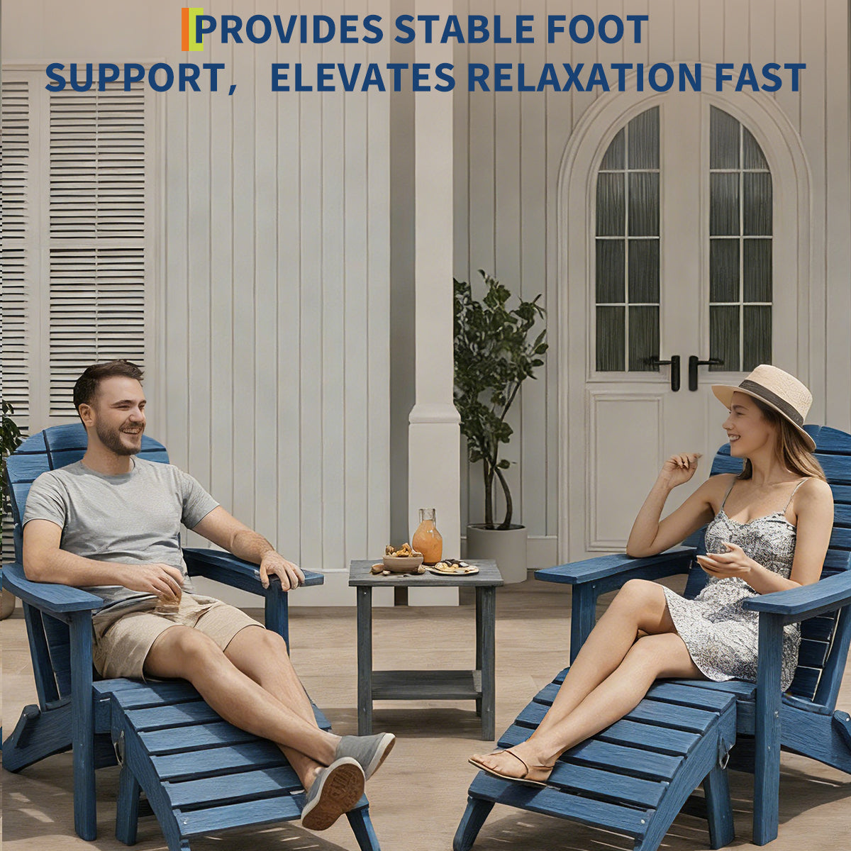 Garvee Folding Adirondack Ottoman Set of 2 - HDPE All-Weather Outdoor Footrests for Patio, Deck, Lawn, Poolside - Weather-Resistant, Durable - Compatible with Adirondack Chair - Navy Blue, 2-Pack