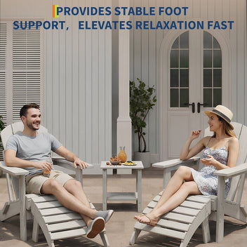 Garvee Folding Adirondack Ottoman Set of 2 - HDPE All-Weather Outdoor Footrests for Patio, Deck, Lawn, Poolside - Weather-Resistant, Durable - Compatible with Adirondack Chair - White, 2-Pack